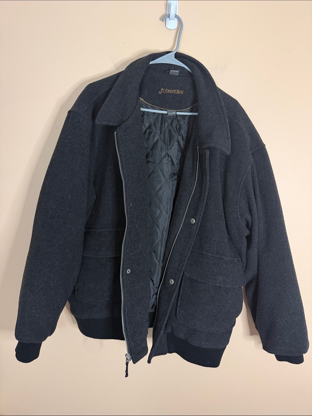 St. John's Bay Black Quilted-Lined Pea Coat